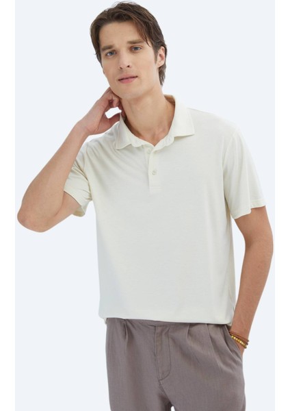 Ekru Düz Çevre Dostu Polo Yaka T-Shirt