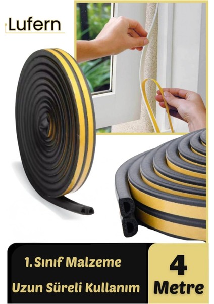 4 Metre Siyah Pvc Doğrama Kapı Pencere Soğuk Geçirmez Sızdırmaz Izolasyon Fitil Yapışkanlı 2x2=4 mt