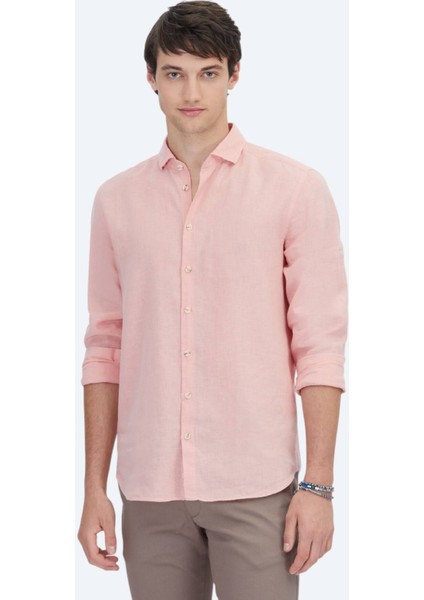 Somon Düz Regular Fit Dokuma Casual Pamuk Karışımlı Gömlek