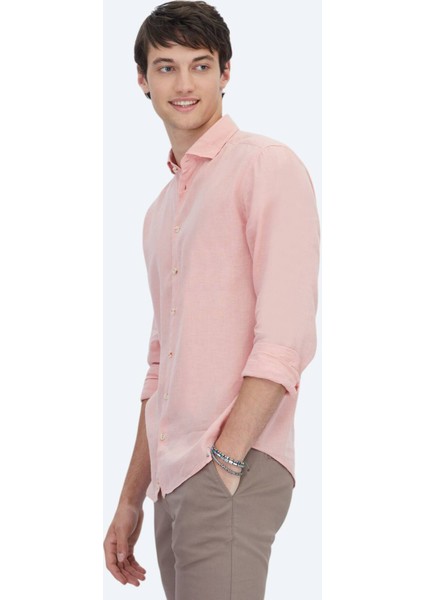 Somon Düz Regular Fit Dokuma Casual Pamuk Karışımlı Gömlek