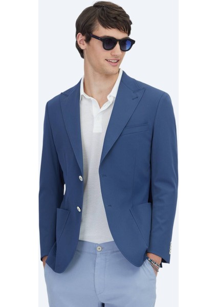 Indigo Desenli Modern Fit Ceket