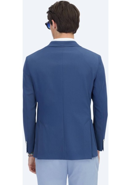 Indigo Desenli Modern Fit Ceket
