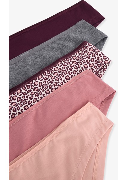 Leopar ve Çiçek Desenli Düşük Bel 5'li Hipster Külot