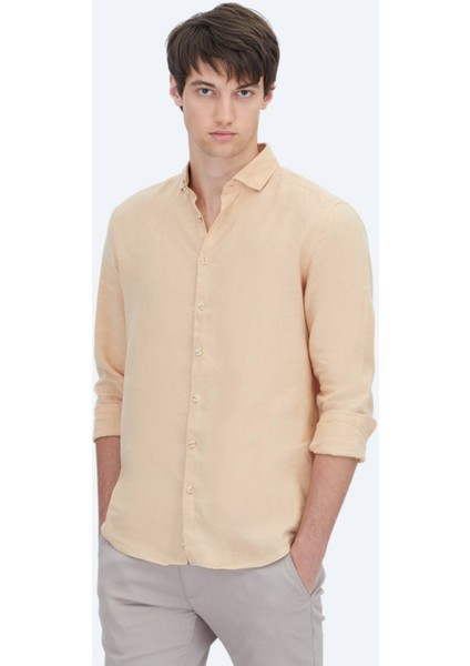 Safran Düz Regular Fit Dokuma Casual Pamuk Karışımlı Gömlek