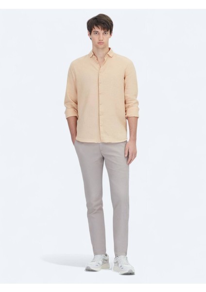 Safran Düz Regular Fit Dokuma Casual Pamuk Karışımlı Gömlek