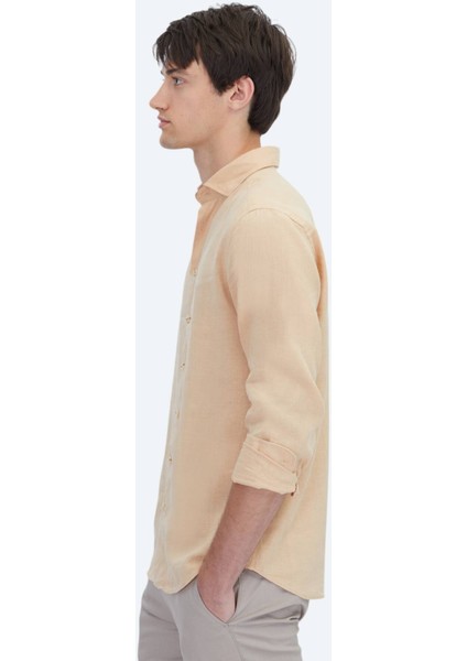 Safran Düz Regular Fit Dokuma Casual Pamuk Karışımlı Gömlek