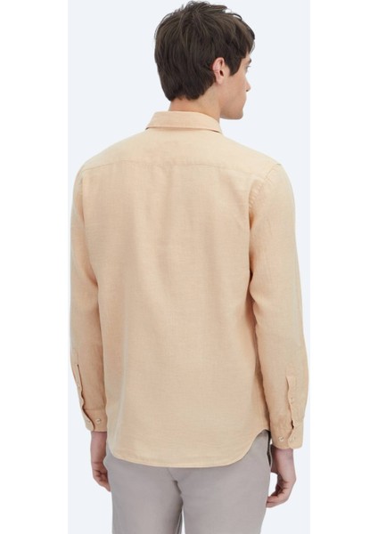 Safran Düz Regular Fit Dokuma Casual Pamuk Karışımlı Gömlek