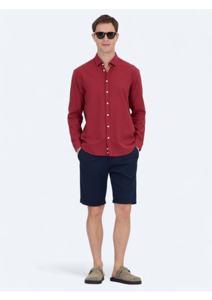 Kırmızı Düz Regular Fit Dokuma Casual %100 Pamuk Gömlek