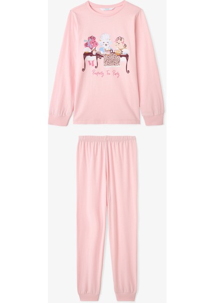Kız Çocuk Pawfectly Leopar Desenli Pamuklu 2'li Uzun Kollu Pijama Takımı
