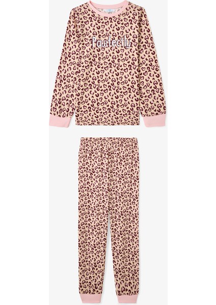 Kız Çocuk Pawfectly Leopar Desenli Pamuklu 2'li Uzun Kollu Pijama Takımı
