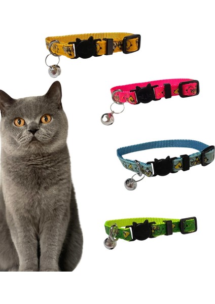 Renkli Desenli Ayarlanabilir Kedi Tasması 10 mm 18/28 cm - Zilli, Güvenli Tokalı fiyatları