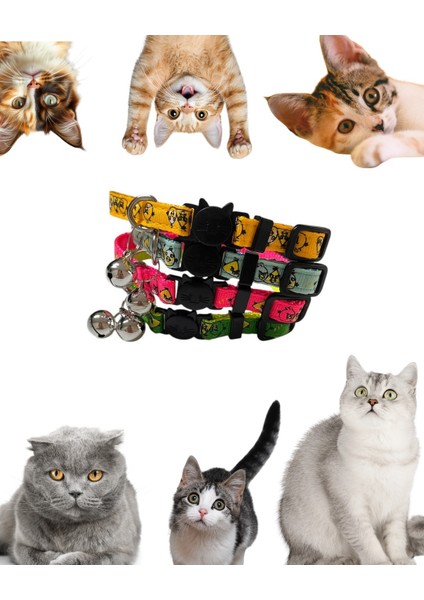 Renkli Desenli Ayarlanabilir Kedi Tasması 10 mm 18/28 cm - Zilli, Güvenli Tokalı modelleri