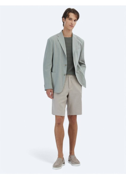 Nil Yeşili Düz Comfort Fit Pamuk Karışımlı Ceket