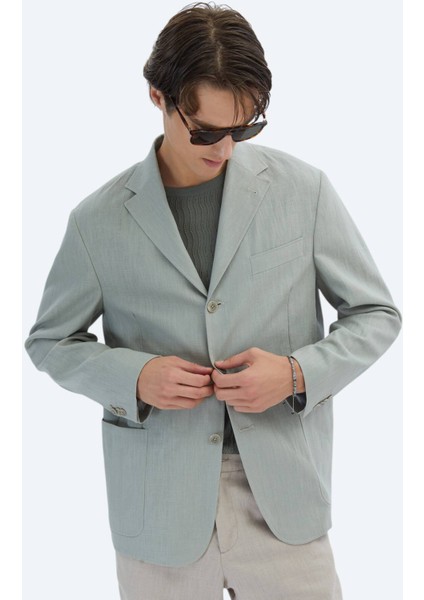 Nil Yeşili Düz Comfort Fit Pamuk Karışımlı Ceket