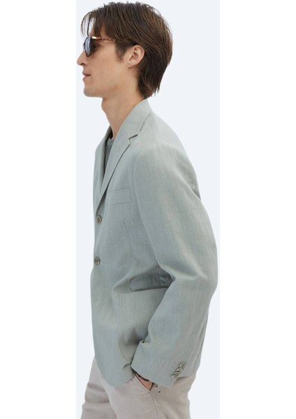 Nil Yeşili Düz Comfort Fit Pamuk Karışımlı Ceket