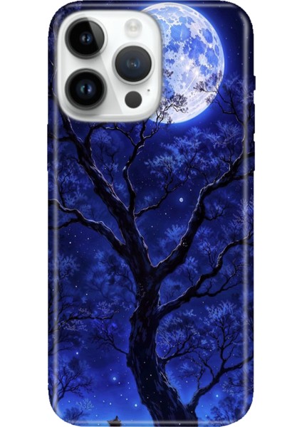 iPhone 15 Pro Max Kılıf Desenli Baskılı Tpu Rubber Kapak Korkutan Dolunay