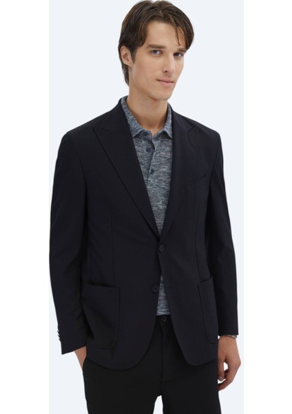 Siyah Desenli Modern Fit Ceket