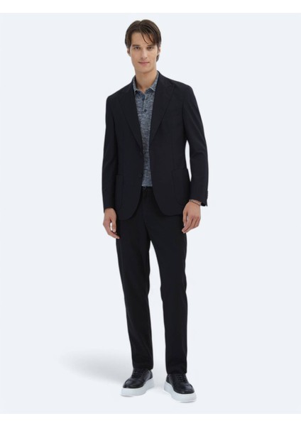 Siyah Desenli Modern Fit Ceket