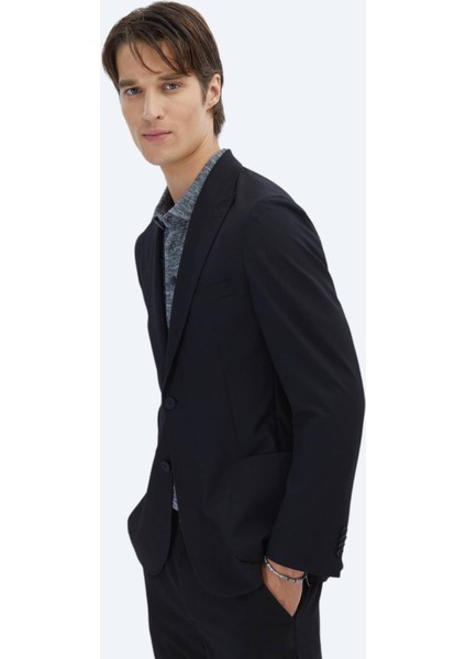 Siyah Desenli Modern Fit Ceket