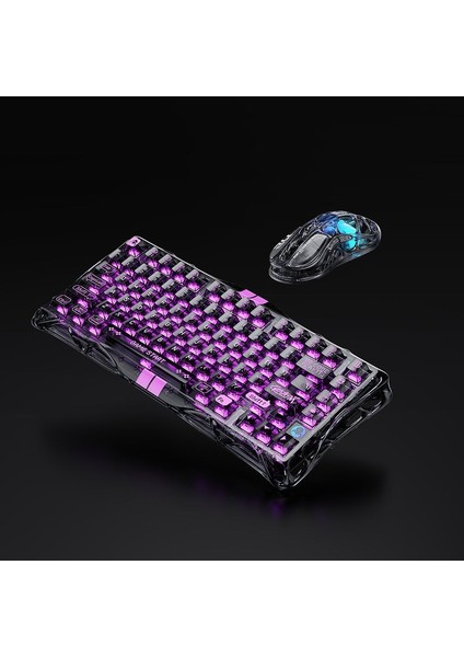 Mercury V75 Lite Hall Effect, Rapid Trigger 8.000 Hz Kablolu Manyetik Klavye + M2 26.000 Dpı Rgb Kablosuz Mouse Oyuncu Seti, Şeffaf Siyah