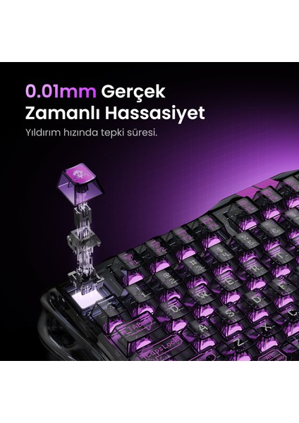 Mercury V75 Lite Hall Effect, Rapid Trigger 8.000 Hz Kablolu Manyetik Klavye + M2 26.000 Dpı Rgb Kablosuz Mouse Oyuncu Seti, Şeffaf Siyah fırsatları