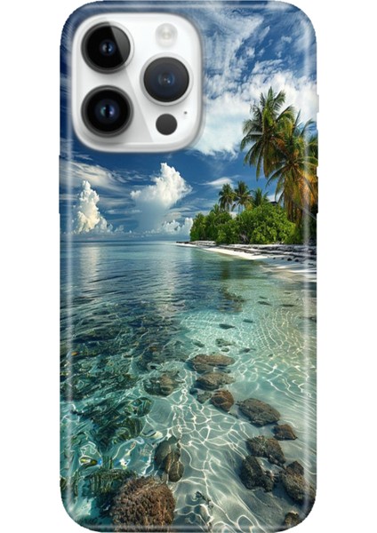 iPhone 15 Pro Max Kılıf Desenli Baskılı Tpu Rubber Kapak Maldivler 50