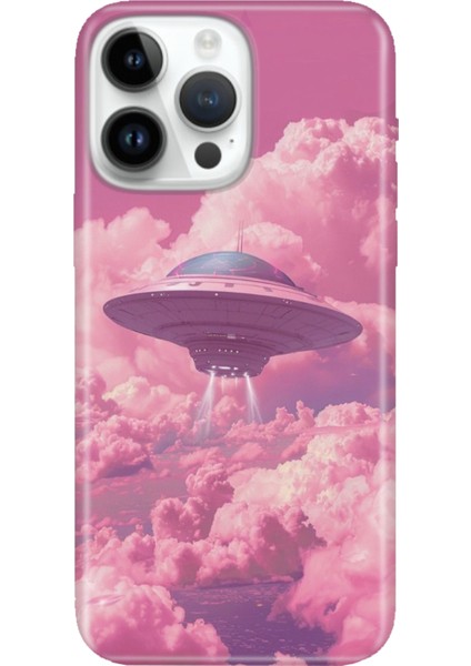 iPhone 15 Pro Max Kılıf Desenli Baskılı Tpu Rubber Kapak Pembe Ufo
