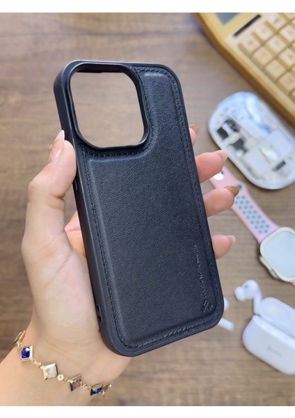 Iphone 15 Pro Uyumlu Premium Deri Dokulu Darbelere Karşı Dayanıklı Nazal Silikon Kılıf