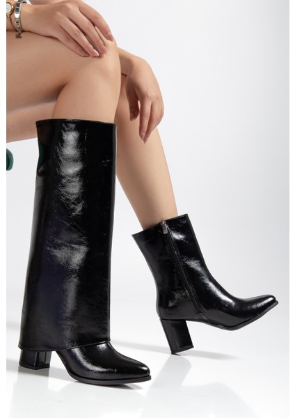 Willian Premium Siyah Parlak Topuklu Tak Çıkar Çizme modelleri