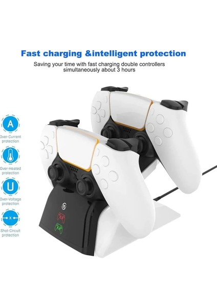 Ps5 Dualsense /ps5 Slim/ps5 Pro Gamepad Hızlı Şarj Istasyonu Çift Kol Şarj Ünitesi