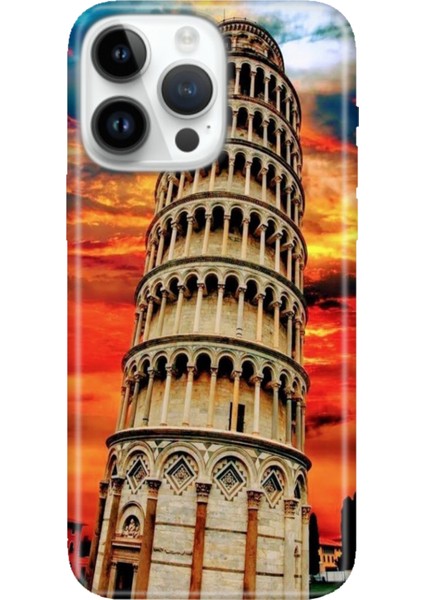 iPhone 15 Pro Max Kılıf Desenli Baskılı Tpu Rubber Kapak Pizza Kulesi