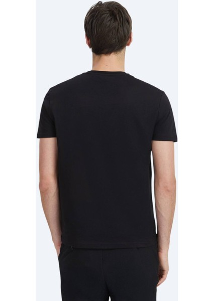 Siyah Baskılı Bisiklet Yaka %100 Pamuk T-Shirt