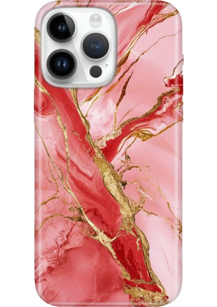 iPhone 15 Pro Max Kılıf Desenli Baskılı Tpu Rubber Kapak Pembe MERMER32