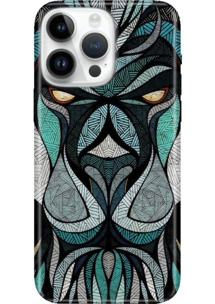 iPhone 15 Pro Max Kılıf Desenli Baskılı Tpu Rubber Kapak Lion Mandala