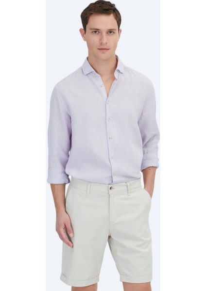 Lila Düz Regular Fit Dokuma Casual Pamuk Karışımlı Gömlek