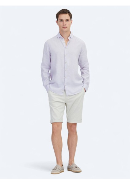 Lila Düz Regular Fit Dokuma Casual Pamuk Karışımlı Gömlek