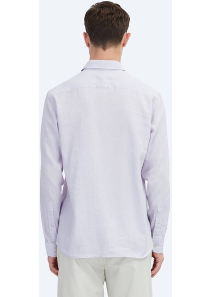 Lila Düz Regular Fit Dokuma Casual Pamuk Karışımlı Gömlek