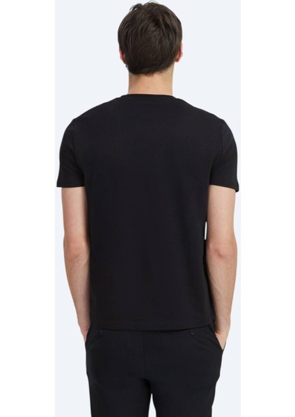 Siyah Düz Bisiklet Yaka %100 Pamuk T-Shirt