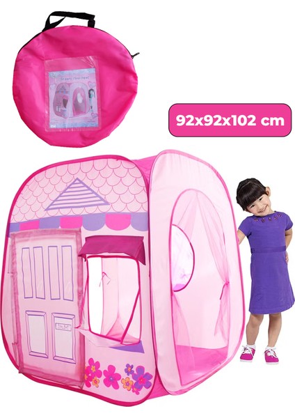 Kız Çocuk Oyun Çadırı Ev Güzellik Evi Katlanabilir Fileli Pencere Raflı Taşıma Çantalı 92X92X102 cm