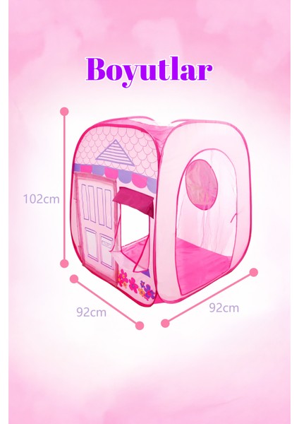 Kız Çocuk Oyun Çadırı Ev Güzellik Evi Katlanabilir Fileli Pencere Raflı Taşıma Çantalı 92X92X102 cm modelleri