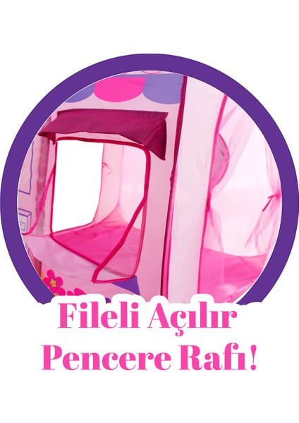 Kız Çocuk Oyun Çadırı Ev Güzellik Evi Katlanabilir Fileli Pencere Raflı Taşıma Çantalı 92X92X102 cm fırsatları