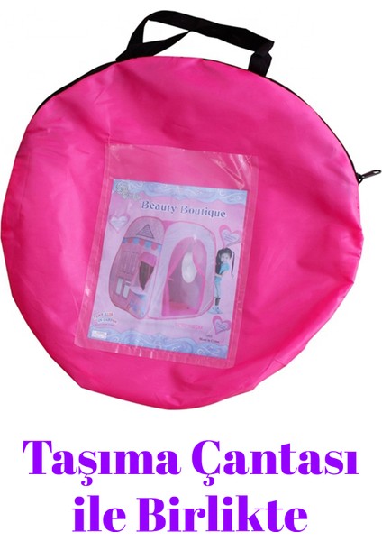 Kız Çocuk Oyun Çadırı Ev Güzellik Evi Katlanabilir Fileli Pencere Raflı Taşıma Çantalı 92X92X102 cm