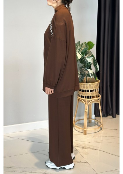 Önü Taş Detay Penye Takım 2015 Kahverengi fiyatları