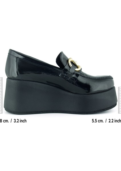 Celyn Siyah Rugan Yuvarlak Burun Tokalı Dolgu Topuklu Günlük Ayakkabı fiyatları