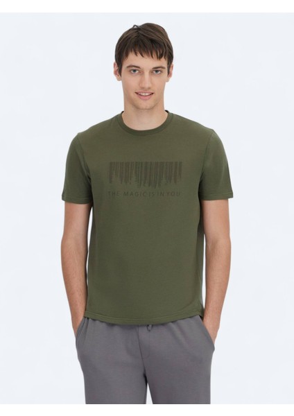 Haki Baskılı Bisiklet Yaka %100 Pamuk T-Shirt indirimleri