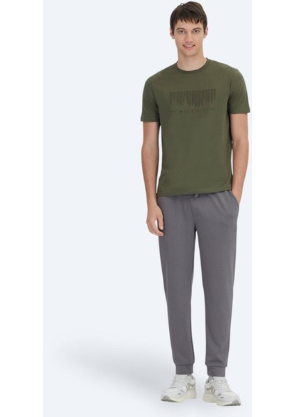 Haki Baskılı Bisiklet Yaka %100 Pamuk T-Shirt