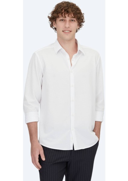 Beyaz Çizgili Regular Fit Casual Pamuk Karışımlı Gömlek indirimleri
