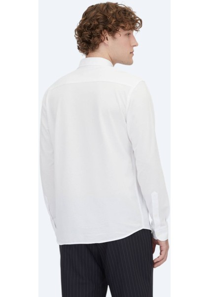 Beyaz Çizgili Regular Fit Casual Pamuk Karışımlı Gömlek