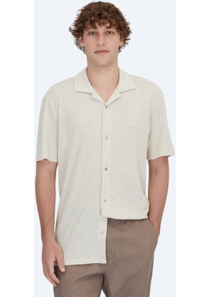 Bej Desenli Regular Fit Casual Keten Karışımlı Gömlek indirimleri