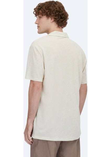 Bej Desenli Regular Fit Casual Keten Karışımlı Gömlek